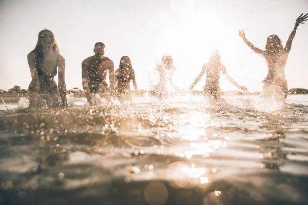 Freunde Amüsieren Sich Meer — Stockfoto