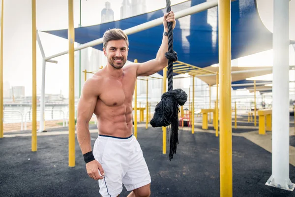 Young Athletic Man Training Outdoors Young Adult Doing Fitness Workout — Stock Photo, Image