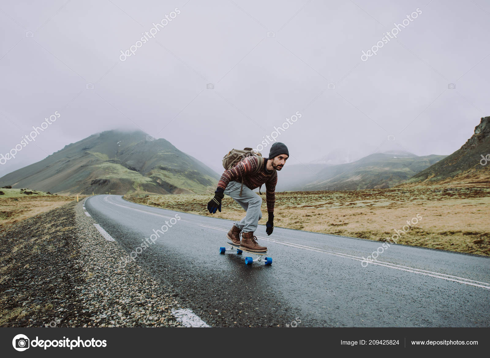 Skater Traveling Iceland His Longboard Stock Photo By C Oneinchpunch