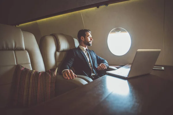 Businessman Flying His Private Jet — Stock Photo, Image