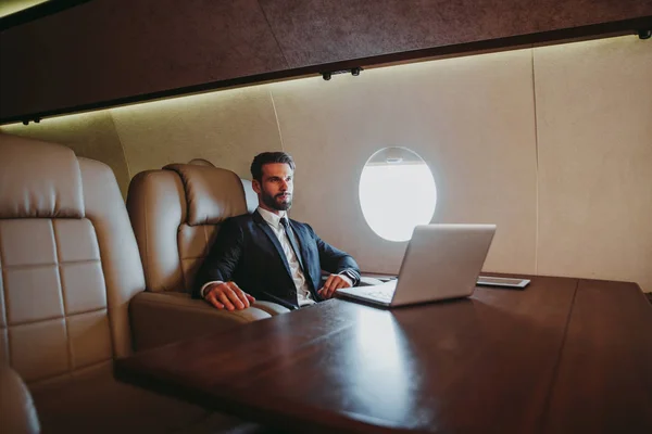 Businessman Flying His Private Jet — Stock Photo, Image