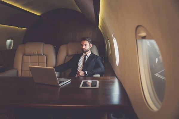 Businessman Flying His Private Jet — Stock Photo, Image