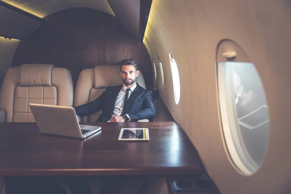 Businessman Flying His Private Jet — Stock Photo, Image