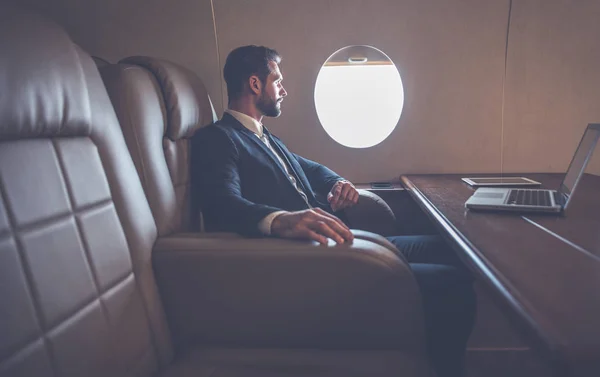 Businessman Flying His Private Jet — Stock Photo, Image