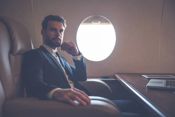 Businessman Flying His Private Jet — Stock Photo, Image