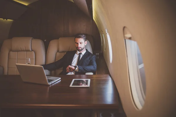 Businessman Flying His Private Jet — Stock Photo, Image