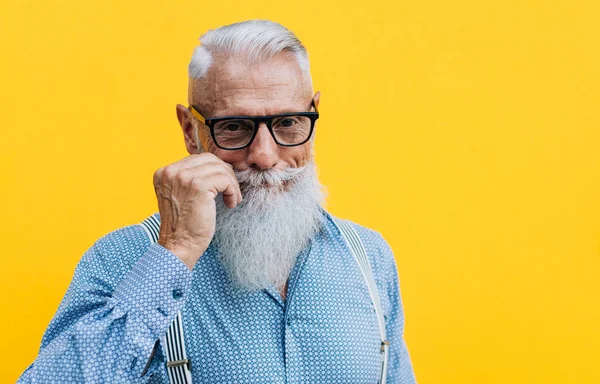 Hipster Senior Portrety Stylowe Broda — Zdjęcie stockowe