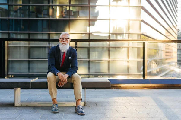 Hipster Senior Avec Des Portraits Barbe Élégants — Photo