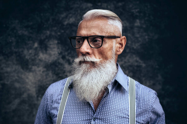 Senior hipster with stylish beard portraits