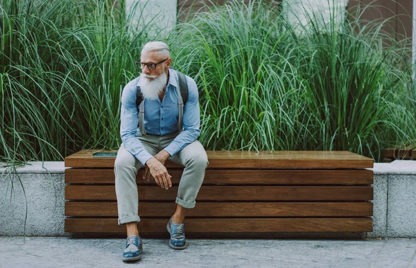 Senior Hipster Met Stijlvolle Baard Portretten — Stockfoto