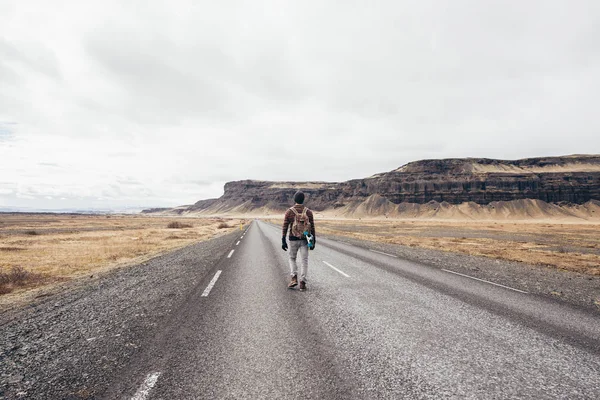 Skater Traveling Iceland His Longboard — Stock Photo, Image