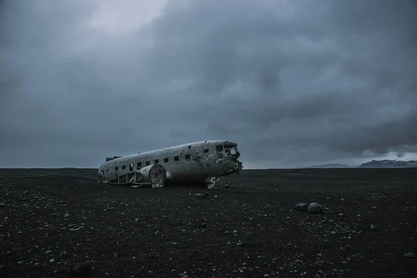 Black sand beach in Iceland, with the plane wreck