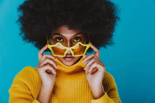 Retratos Estúdio Bela Mulher Africana Conceito Sobre Estilo Vida Beleza — Fotografia de Stock