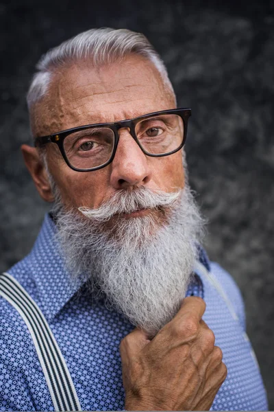 Knappe Man Van Senior Portret Jeugdige Stijlvolle Man Jaren Zestig — Stockfoto