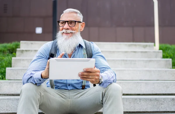 Knappe Man Van Senior Portret Jeugdige Stijlvolle Man Jaren Zestig — Stockfoto