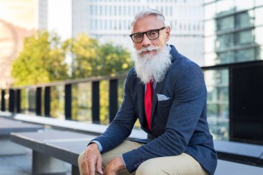 Yakışıklı üst düzey portre - genç ve şık erkekte altmışlı, yaşam tarzı, yaşlılar ve iş ile ilgili kavramlar