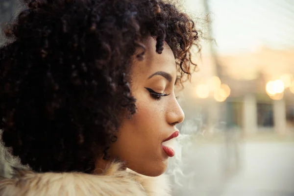 Portret Van Een Jonge Vrouw Van Mooie Afroamerican — Stockfoto