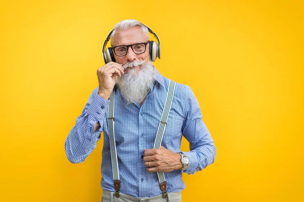 Knappe Man Van Senior Portret Jeugdige Stijlvolle Man Jaren Zestig — Stockfoto