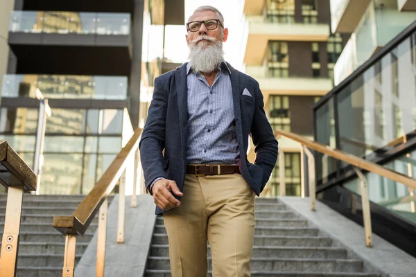 Knappe Man Van Senior Portret Jeugdige Stijlvolle Man Jaren Zestig — Stockfoto