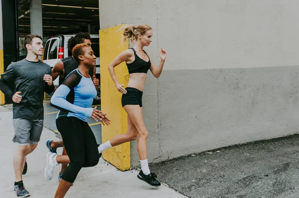 Groupe Coureurs Urbains Qui Courent Dans Rue New York Série — Photo