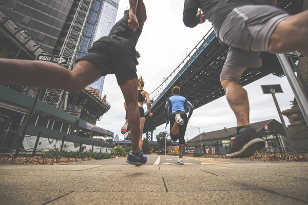 Groupe Coureurs Urbains Qui Courent Dans Rue New York Série — Photo