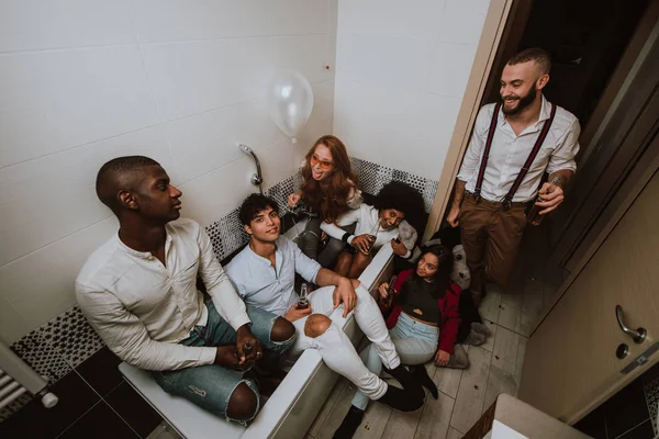 Group Young People Celebrating Making Party Home — Stock Photo, Image