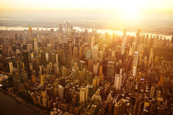 Aerial drone view of new york city.