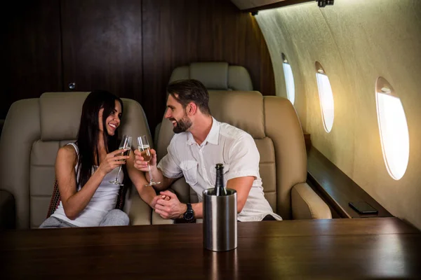 Happy Couple Travelling Luxury Private Jet Young Adults Travel First — 图库照片