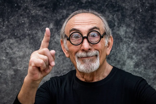 Funny Extravagant Senior Man Posing Colored Background Youthful Old Man — Stock Photo, Image