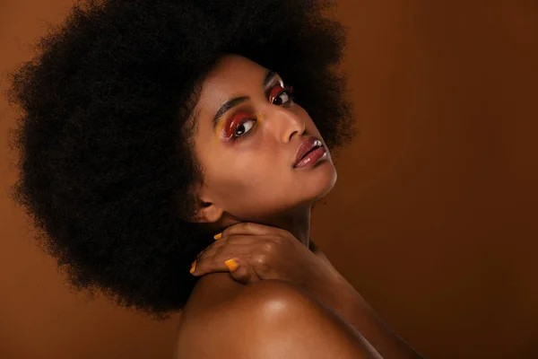 Retrato Mulher Afro Americana Bonita Estúdio Para Uma Sessão Beleza — Fotografia de Stock