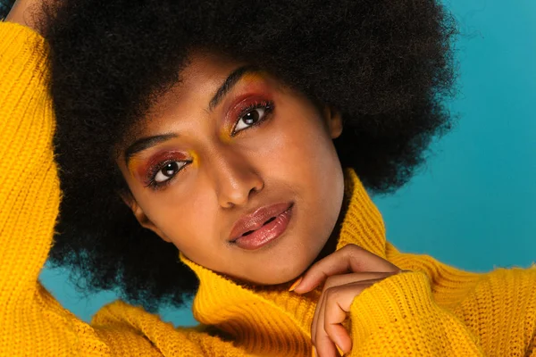 Portrait Pretty Afro American Woman Studio Beauty Session Beautiful Girl — Stock Photo, Image