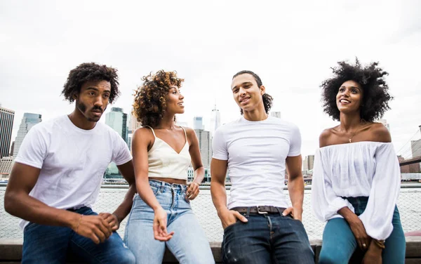 Grupo Amigos Passando Tempo Juntos Cidade Nova Iorque — Fotografia de Stock