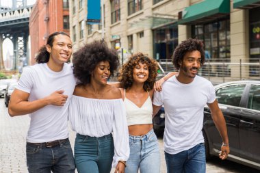Manhattan, New York - genç yetişkinler açık havada, eğleniyor bağ afroamerican arkadaş yaşam tarzı ve genç yetişkin üretimi ilgili kavramları grubu