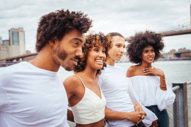 Manhattan, New York - genç yetişkinler açık havada, eğleniyor bağ afroamerican arkadaş yaşam tarzı ve genç yetişkin üretimi ilgili kavramları grubu