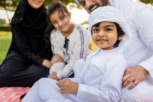 Happy Middle Eastern Family Having Fun Park Dubai Parents Kids — Stock Photo, Image