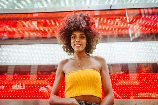 Happy African American Woman Smiling Beautiful Young Female Walking Having — Stock Photo, Image