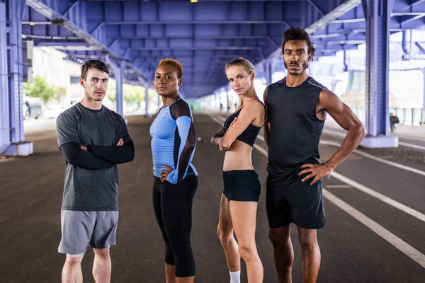 Multi Ethnic Group Runners Training Outdoors Sportive People Running Street — Stock Photo, Image