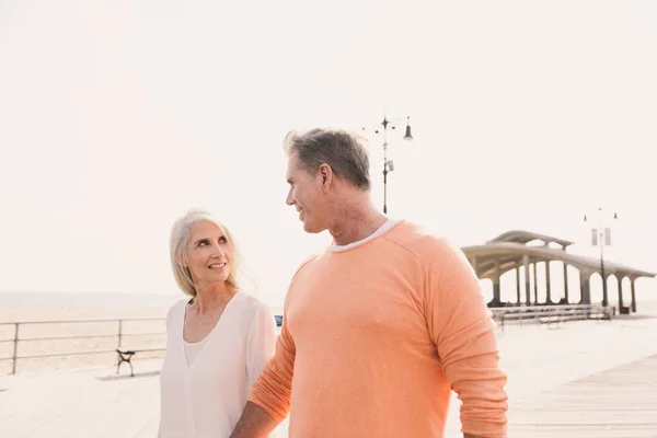 Beautiful Happy Senior Couple Dating Outdoors Youthful Married Couple Having — Stock Photo, Image