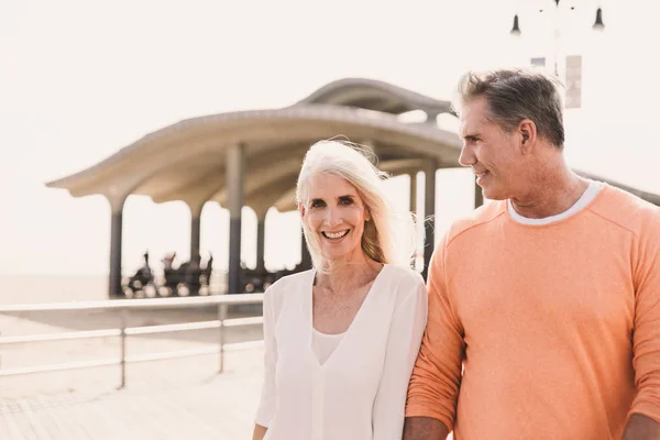 Beautiful Happy Senior Couple Dating Outdoors Youthful Married Couple Having — Stock Photo, Image