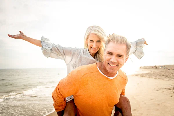 Beautiful Happy Senior Couple Dating Outdoors Youthful Married Couple Having — Stock Photo, Image