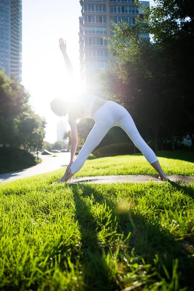 Mulher fazendo ioga em um parque — Fotografia de Stock