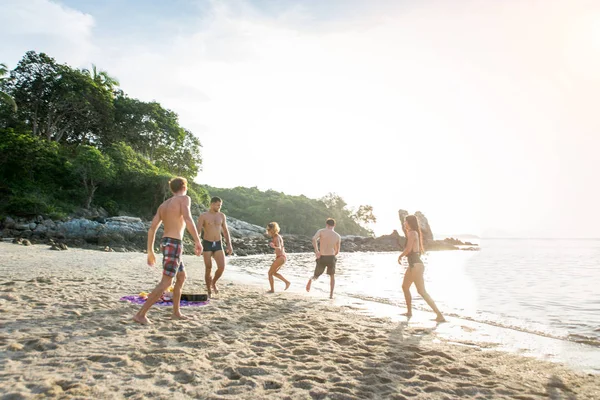 Groep van gelukkige vrienden op een tropisch eiland — Stockfoto