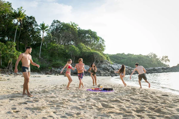 Sekelompok teman bahagia di sebuah pulau tropis — Stok Foto