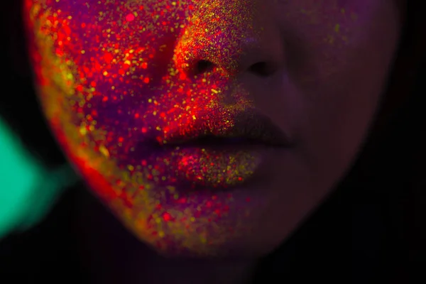 Fashion model with fluo painting on the face — Stock Photo, Image