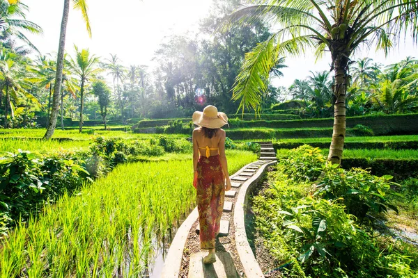 Kvinna på Tegalalang Rice Terrace på Bali — Stockfoto