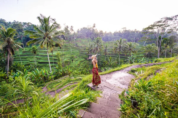 Kvinna på Tegalalang Rice Terrace på Bali — Stockfoto