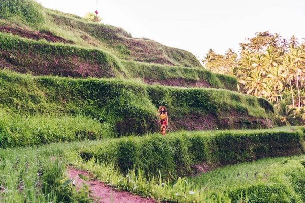 Mulher no terraço arroz Tegalalalang em Bali — Fotografia de Stock