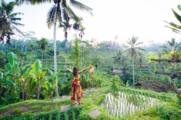 Mujer en la terraza de arroz Tegalalang en Bali —  Fotos de Stock