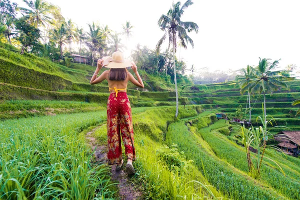 Woman at Tegalalang rice terrace in Bali — Stock Photo, Image