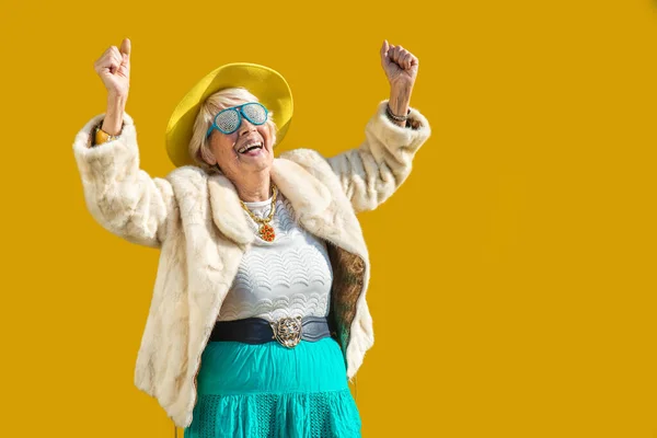 Happy Playful Senior Woman Having Fun Portrait Beautiful Lady Years — Stock Photo, Image